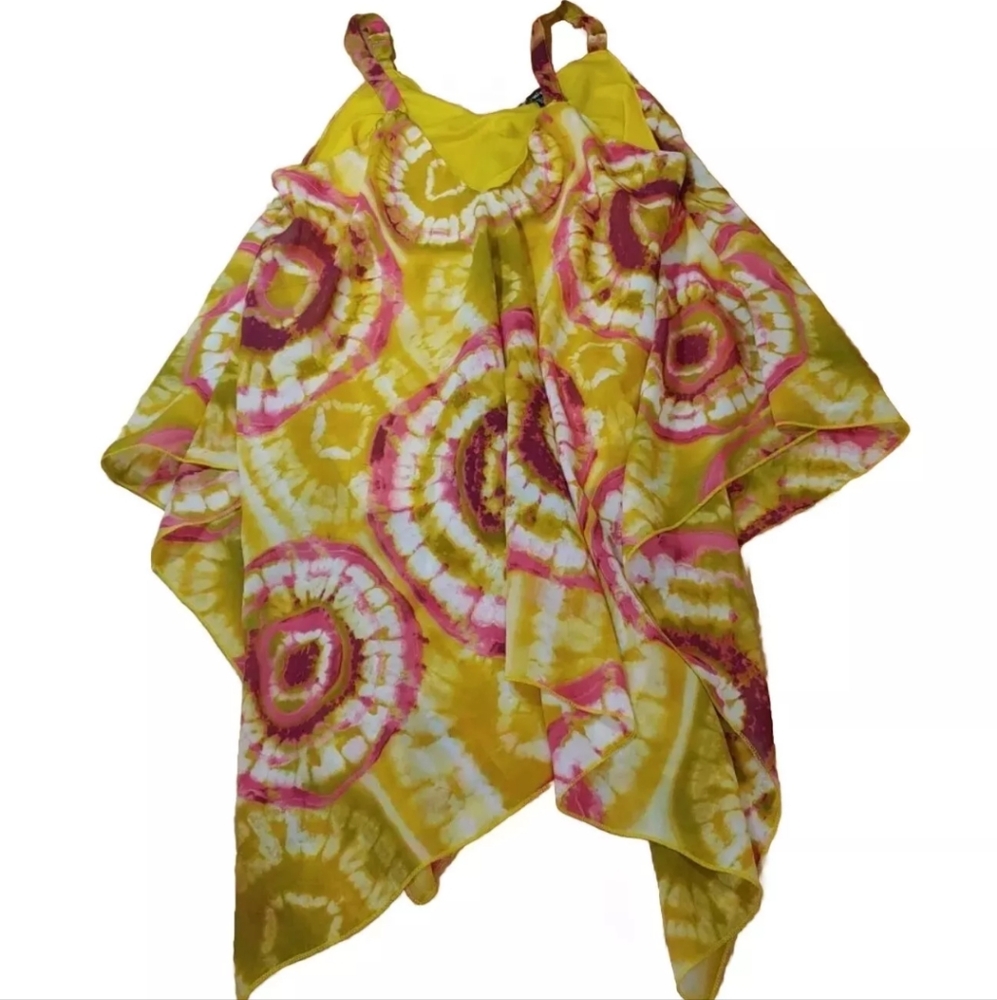 Unique Spectrum Y2k Fairy Chiffon Cami Top Woman Plus 3X Yellow Tye Dye Whimsy